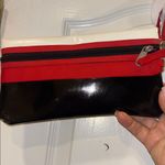 RED AND BLACK AND WHITE CLUTCH/WRISTLET SILVER HARDWARE BLACK PATENT LEATHER Photo 5