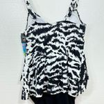 SWIM SOLUTUIONS NWT $102 Tiered Ruffle faukini one piece swimsuit 10 M Black Size M Photo 10