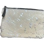 None REAL Cowhide Leather Wristlet ~ White & Silver Fur Photo 1