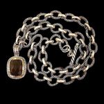 Sterling Silver Artisan Cushion Cut Smokey Topaz  Rope Cable Link Necklace Photo 11