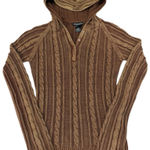 Vintage Misdemeanor Brown Y2K Cable Knit Hooded Sweater Size Medium FLAW Photo 0