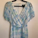 DKNY NWT Puff Sleeve Plaid Midi Dress in Blue Photo 3
