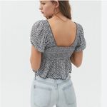 Urban Outfitters  Black White Floral Crop Top Flouncy Flowy Puff Sleeve Small Photo 4