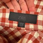 ZARA Gingham Check Midi Skirt Red White Small Photo 5