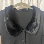 Black Faux Fur Trim Sleeves & Collar Button Up Crop Y2K 90s Style Sweater Photo 4