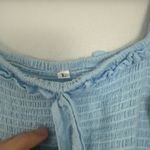 Blue Large Smocked Swing Mini Skater Dress Tiered Square Neck Long Sleeve Photo 2