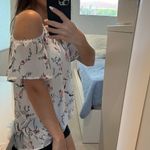 women size small off the shoulder white flower blouse 100% polyester spring trim Photo 1