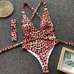 Boutique 1632 Clearance vintage style cheetah shoulder bling monokini Photo 2