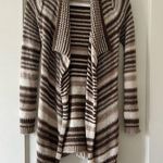 Moda  International Brown Tan Stripe Cascade Waterfall  Belted Sweater Cardigan Photo 0
