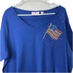 Quacker Factory  Blue American Flag Rhinestone Short Sleeve Top Size 1X Photo 3