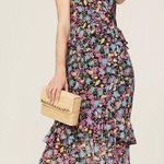 Amur Evita Silk Multicolor Floral Print Chiffon Ruffled V-Neck Maxi Dress Sz 14 Photo 0