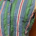 Vintage Denim Sleeveless Shirt Top Vest Stripes M Medium Green Photo 3