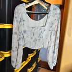 Anthropologie  House of Harlow 1960 Gray and Blue Floral Smocked Blouse Size XS Photo 9