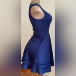 Lulus Lulu’s Navy Blue Midi Spandex Fit & Flare Sheer Stripes  Dress Sz XS Photo 1