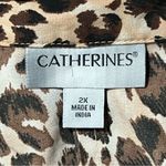 Catherines  Leopard Print Roll Tab Sleeve Button Up Top 2X Relaxed Office Mature Photo 6