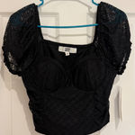 Madden NYC Bustier Crop Top Lace Puff‎ Sleeve Square Neck Blouse Black M Size M Photo 0