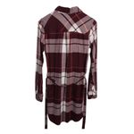 SO Plaid Shirt Dress Long Sleeve Roll Tab Sleeves Red Burgundy with Pockets Small Photo 1