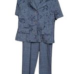 Sag Harbor  Shirt Pants Set Women 14 P Petite Blue Floral Tulip Grannycore Photo 1