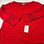 Charter Club  Women's Red Crochet Sleeve Top Photo 0