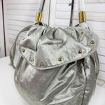 Lily Y2K Satin Studded Drawstring Hobo Shoulder Bag Sage Green Silver Gold Photo 4