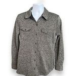 Eddie Bauer Women’s Gray Brown Button Down Knit Sweater Shirt w/ Pockets Large Photo 0