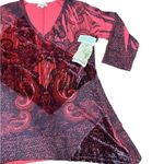 One World  Red Paisley Print V-Neck Long Sleeve‎ Tunic Top Size XL NWT Photo 2