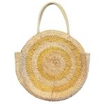 American Eagle  Woven Straw Circle Tote Bag Natural Yellow Boho Beach Summer LG Photo 2