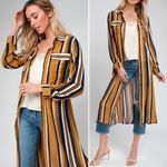 Lulus Cannes Golden Yellow Metallic Striped Long Sleeve Duster Womens Size Small Photo 2