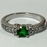 Silver Emerald Birthstone Crystal Diamond Diamonds Band Ring Jewelry Size 8 💚 Photo 1