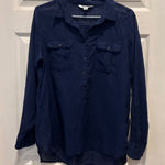 Old Navy Navy Blue Cotton Semi Sheer Button Down Shirt Top Women L Resortwear Photo 0