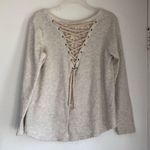 Anthropologie  Everleigh Oatmeal Lace Up Back Hi Lo Sweater S Photo 2