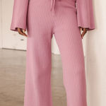 Lulus Snuggly Style Mauve Pink Ribbed Knit Wide-Leg Pants High Waist Sz M Photo 0
