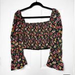 BuddyLove Botanical Floral Smocked Square Neck Bell Sleeve Crop Top Women's M Photo 5