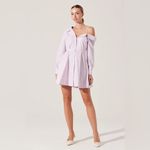 ASTR Aveni Cotton Off Shoulder Mini Shirt Dress with Belt Lilac Size Small NWT Photo 4
