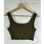 SheIn Green Rib Knit Lettuce Hem Cropped Tank Top S Photo 5