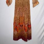 Leslie Fay Vintage 1970s  Rustic Bronze Orange Bohemian Floral Midi Dress Photo 9