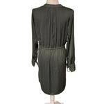 H&M | Green Satin Tie Waist Long Sleeve V Neck Midi Dress Size Medium Photo 4