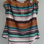 easel NWT  Striped Open Knit Striped Cold Shoulder Short Sleeve Top Size Small Photo 0