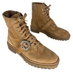 Jimmy Choo Cora Suede Tan Combat Moto Boots Photo 3