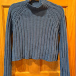 American Eagle  blue chunky cable knit cropped long sleeve pullover sweater sz S Photo 0