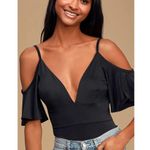 Lulus Slay It With Me Black Off Shoulder Bodysuit XS Flutter Sleeve Sexy Chic Photo 0