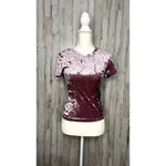 Free People  Women's Size Small Pink‎ Velvet Short Sleeve Baby Tee Top Casual Photo 1
