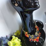 Gold Tone Multi Color Statement Necklace Set Orange Photo 1