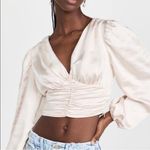 Endless Rose  Black Tie Satin Ruched Blouse Cream Women’s Size Large Photo 0