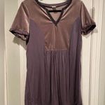 Esley  Plum Purple Velour Inlay Black Embroidered V Neck Flowy Peasant Top Size M Photo 0