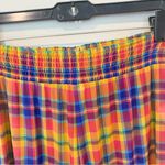 We Wore What  SMOCKED MESH PLAID PANTS COVER UP ORANGE AND BLUE SIZE medium 1892 Photo 5