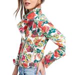 Pilcro x The Letterpress by Anthropologie Floral Denim Moto Jacket Red Photo 0