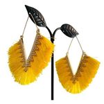 Brand New Yellow Fringe Chevron Dangle Gold Tone Earrings Costume Jewelry Photo 4