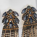 Smokey Grey Crystal Statement Elegant Earrings Gold Photo 1