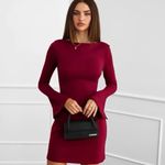 PRETTYGARDEN Fir Pine Green Knit Long Sleeve Bodycon Boat Neck Mini Dress  Small Photo 2